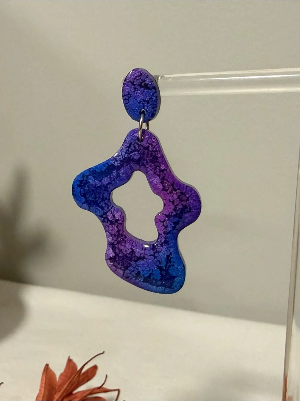 Handmade Blue Purple Resin Statement Earrings